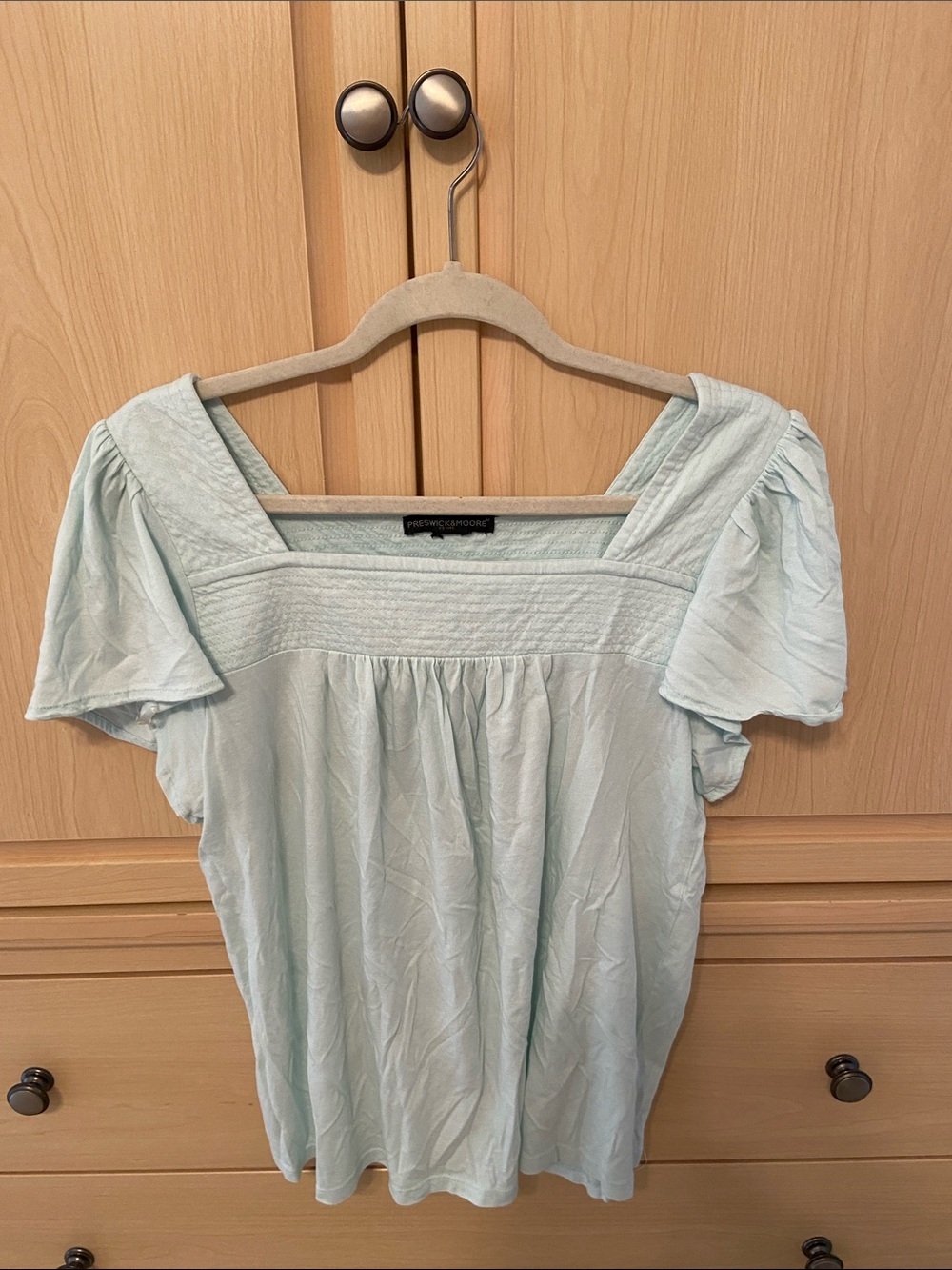 Preswick & Moore Light Blue Square-Yoke Puff Sleeve Top